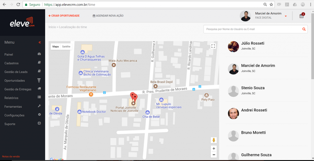 eleve crm - Localização da Equipe